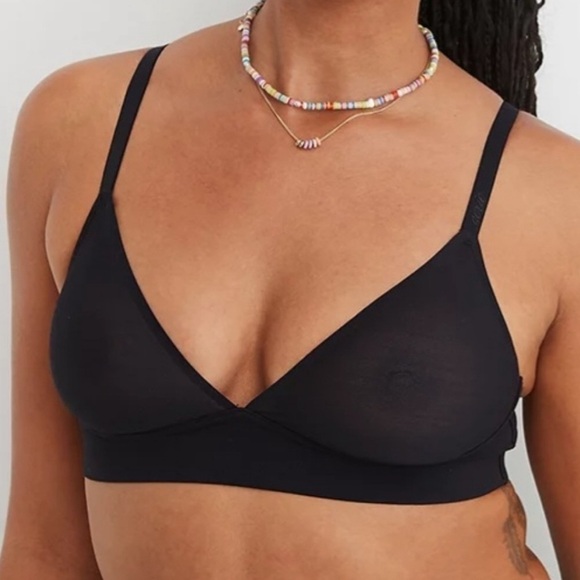 Aerie Smoothez sheer mesh lightweight Black Women's Bralette size S NWT - Picture 2 of 14